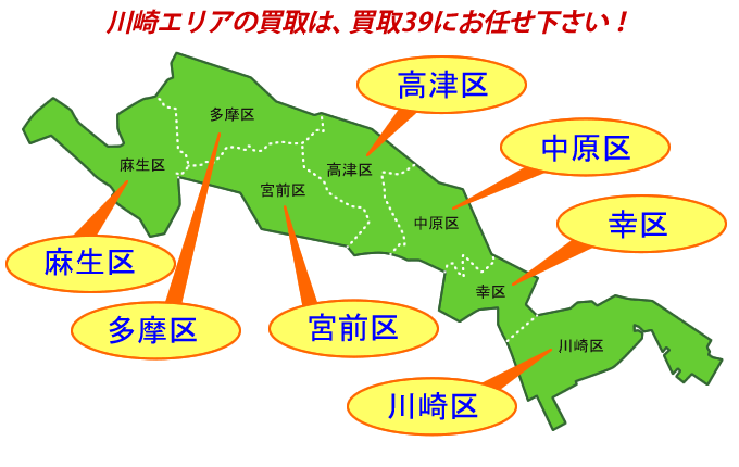 川崎のの買取エリアマップ